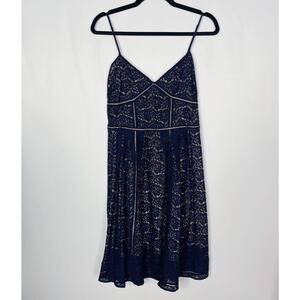 Joie Size 6 Navy Blue Nude Lace Solandra Dress Fit and Flare V Neck Knee Length
